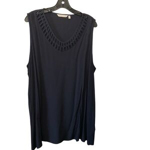 Soft Surroundings Black Sleeveless Relaxed Tank Top with Embellished Neckline